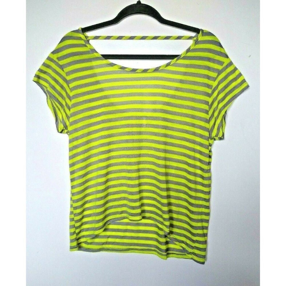 MIMI CHICA womens top striped knit blouse Sz L wide neck cap sleeve MADE IN USA